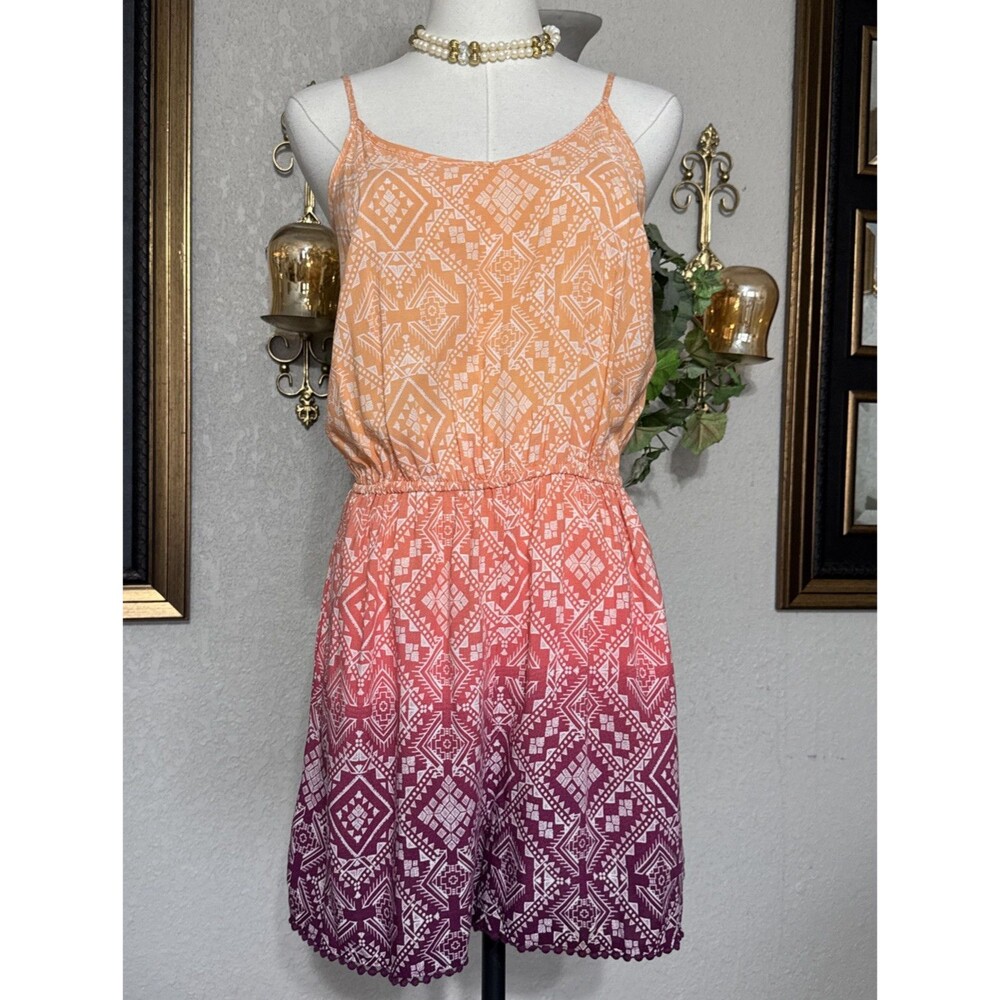 Mossimo Spaghetti Strap Colorful Aztec Print Casual Fringe Romper Shorts Size L
